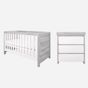 Image showing the Modena 2 Piece Cot Bed Nursery Furniture Set, Grey Ash/White product.