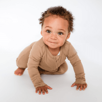 Image showing the Brown Ribbed Bamboo Zip Sleepsuit Romper One Piece, Newborn, Brown product.
