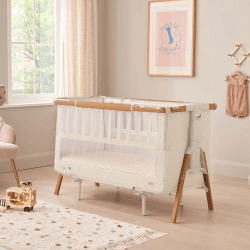 Image showing the CoZee XL Convertible Bedside Crib & Cot, Scandinavian Walnut/Ecru product.