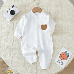 Image showing the Bear Ribbed Romper, 0 - 3 Months, White product.
