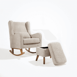 Image showing the Harper Wingback Rocking Chair & Footstool, Teddy Mushroom product.