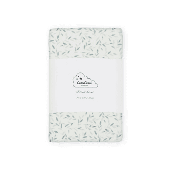 Image showing the Organic Cotton Cot Bed Fitted Sheet with Print, 140 x 70cm, Green Leaves product.