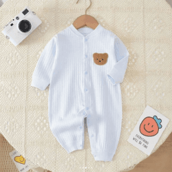Image showing the Bear Ribbed Romper, 3 - 6 Months, Blue product.