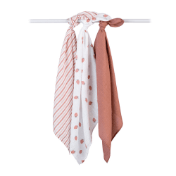 Image showing the Pack of 3 Mini Muslin Cloths, Strawberries product.