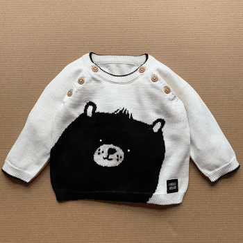 Image showing the Knitted Bear Jumper, 6 - 12 Months, Natural White product.